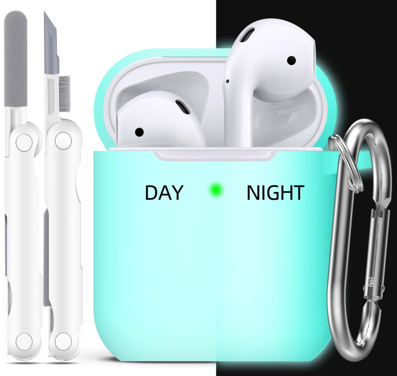 R-fun Compatible with AirPods Case Cover, Soft Silicone Protective Cover with Keychain for Women Men Compatible with Apple AirPods 2nd 1st Generation Charging Case, Front LED Visible,Glow Blue - Image 1
